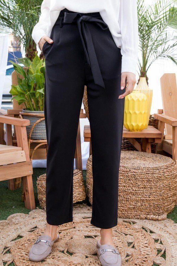 Ruffle High Waist Belt Side Pocket Front Zipper Solid Pants - Absolute Fashion 2020
