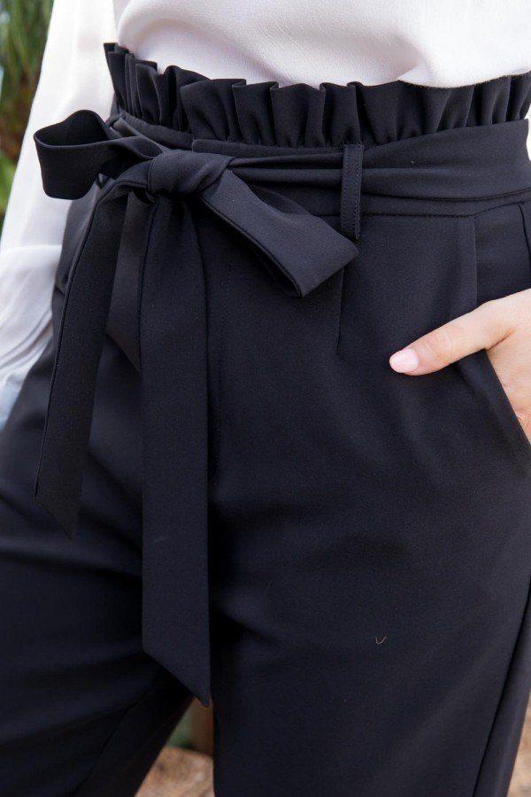 Ruffle High Waist Belt Side Pocket Front Zipper Solid Pants - Absolute Fashion 2020