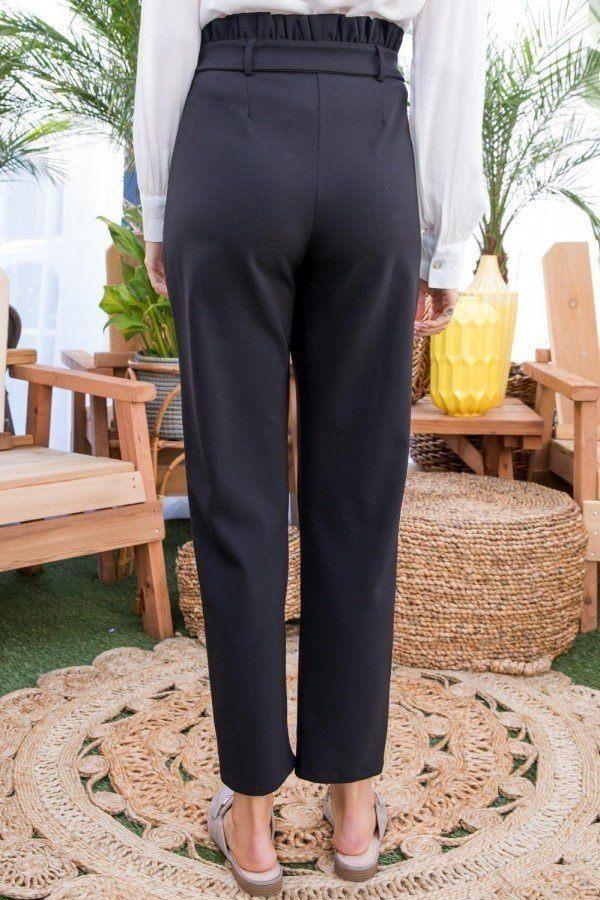 Ruffle High Waist Belt Side Pocket Front Zipper Solid Pants - Absolute Fashion 2020