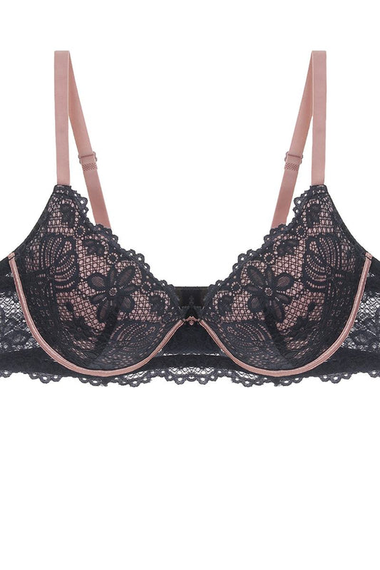Two Tone Floral Lace Push Up Bra - Absolute Fashion 2020