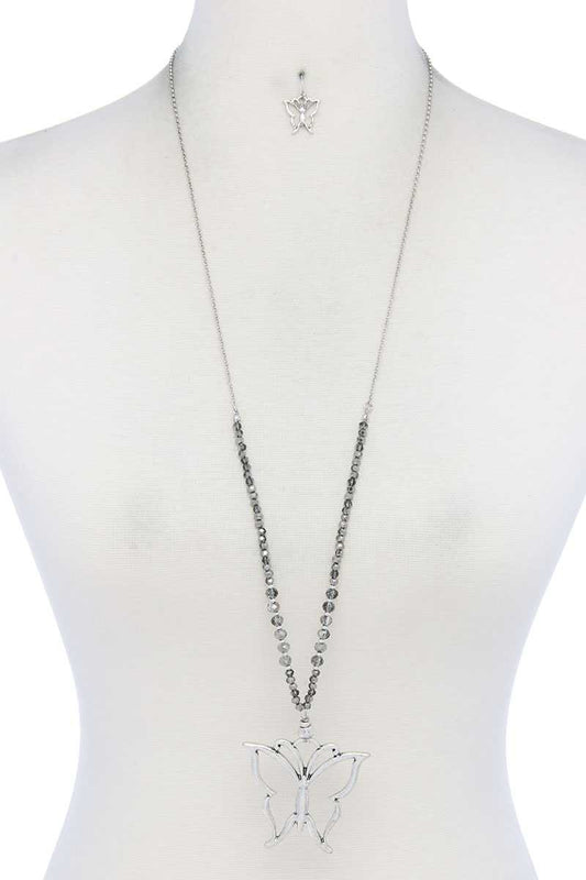 Butterfly Pendant Beaded Necklace - Absolute Fashion 2020
