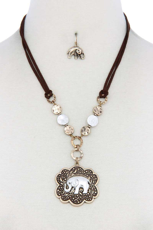 Elephant Pendant Hammered Coin Suede Necklace - Absolute Fashion 2020