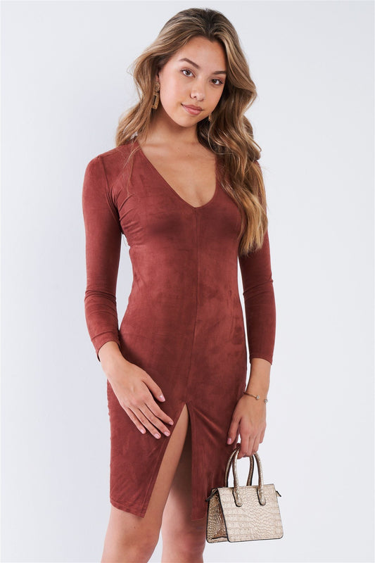 Rust Front Slit Bodycon Mini Dress - Absolute Fashion 2020