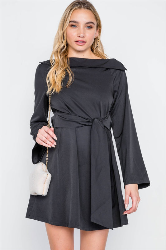 Straight Neck Solid Front-tie Dress - Absolute Fashion 2020