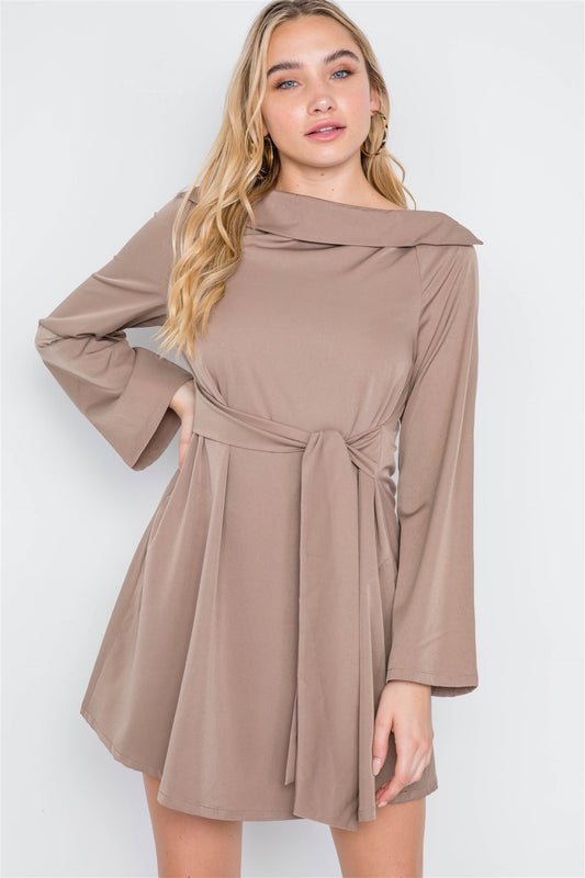 Straight Neck Solid Front-tie Dress - Absolute Fashion 2020