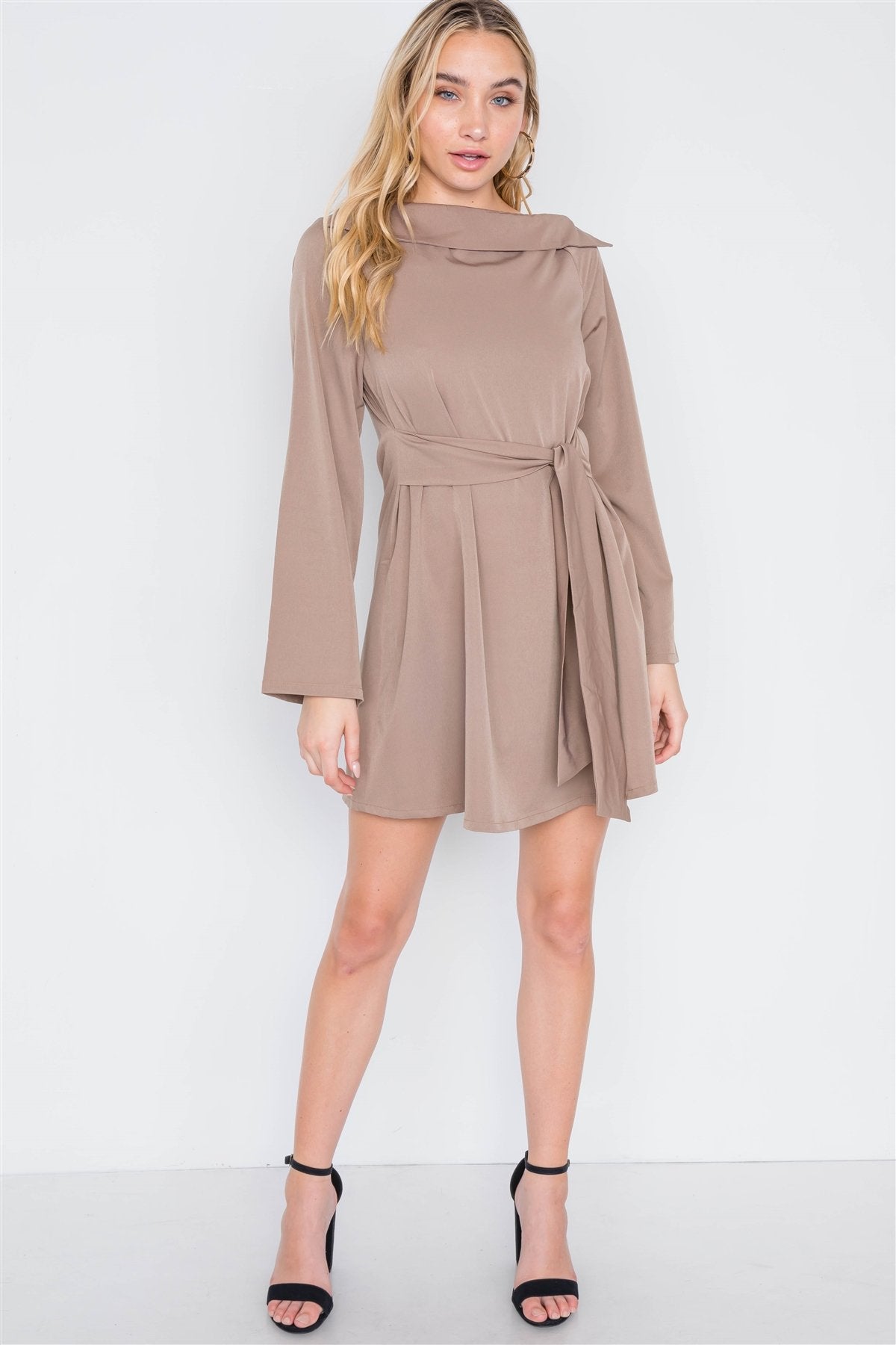 Straight Neck Solid Front-tie Dress - Absolute Fashion 2020