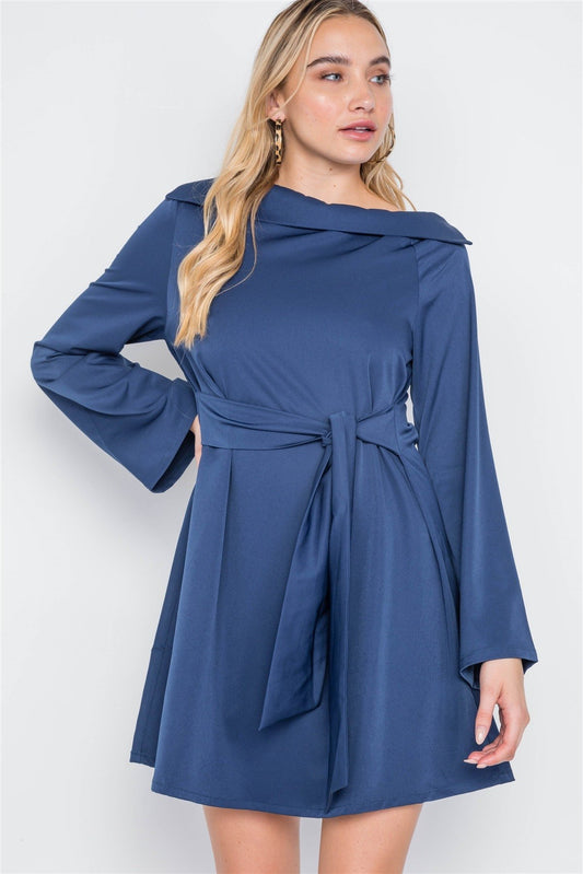 Straight Neck Solid Front-tie Dress - Absolute Fashion 2020