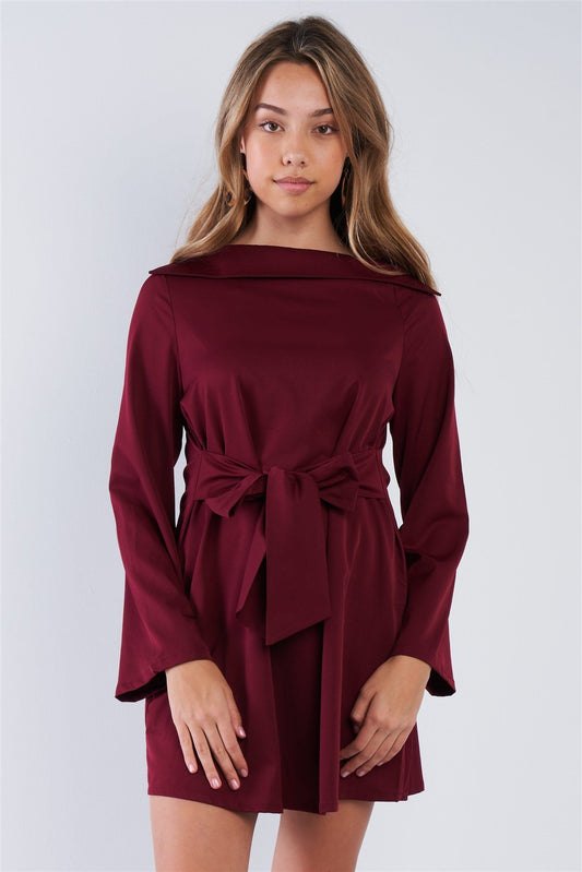 Straight Neck Solid Front-tie Dress - Absolute Fashion 2020