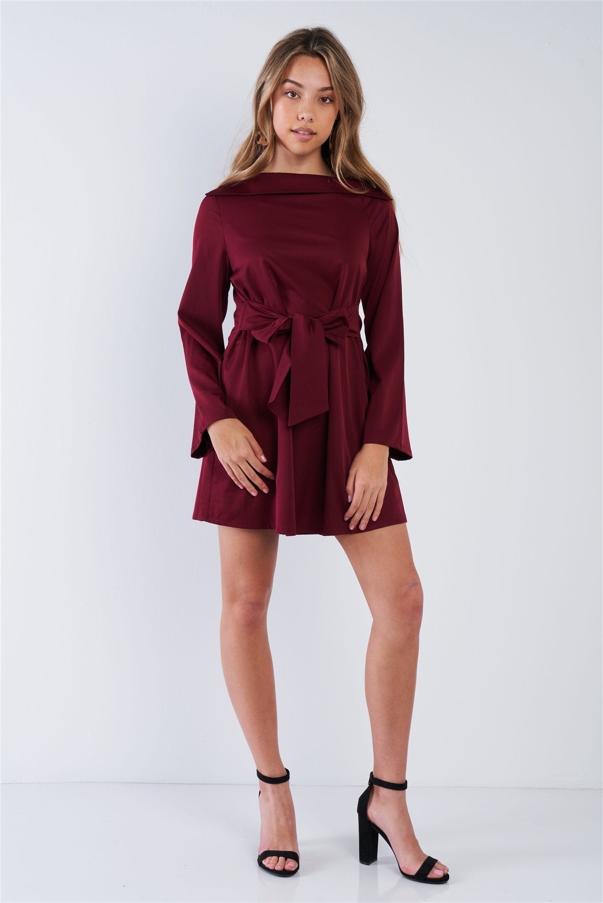 Straight Neck Solid Front-tie Dress - Absolute Fashion 2020