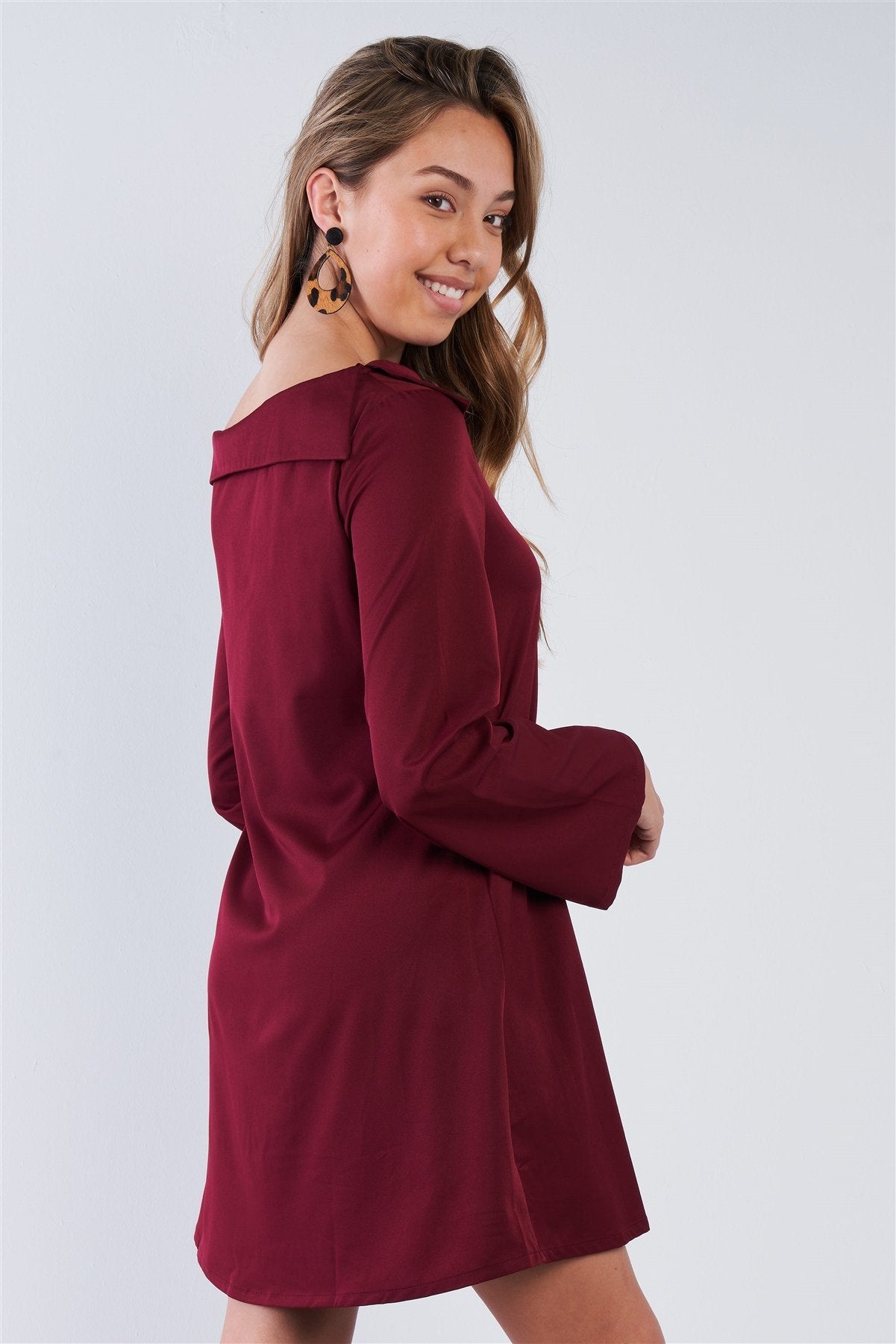 Straight Neck Solid Front-tie Dress - Absolute Fashion 2020