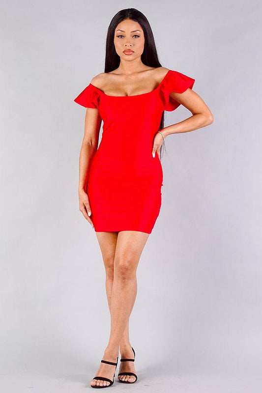 Convertible Off Shoulder Ruffle Sleeve Bodycon Mini Dress - Absolute Fashion 2020