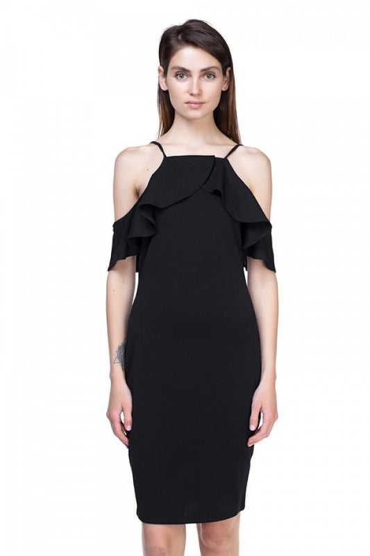 Ruffle Open Shoulder Halter Dress - Absolute Fashion 2020