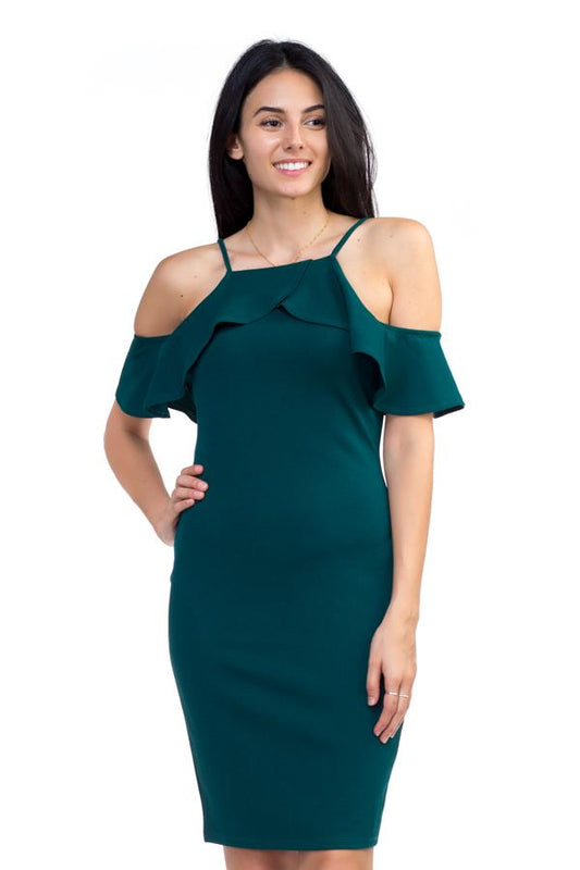 Ruffle Open Shoulder Halter Dress - Absolute Fashion 2020