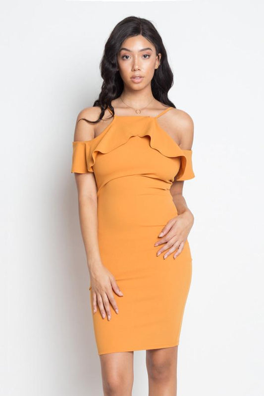 Ruffle Open Shoulder Halter Dress - Absolute Fashion 2020