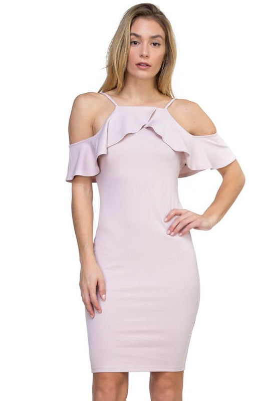 Ruffle Open Shoulder Halter Dress - Absolute Fashion 2020