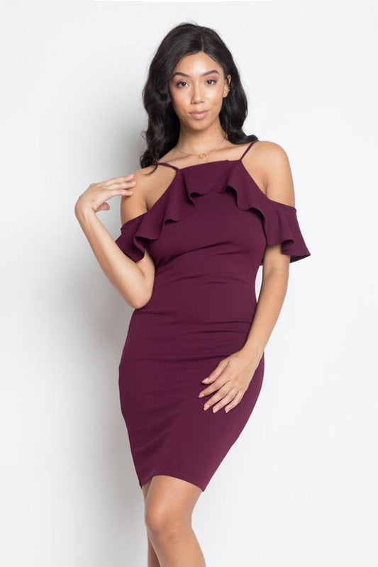 Ruffle Open Shoulder Halter Dress - Absolute Fashion 2020