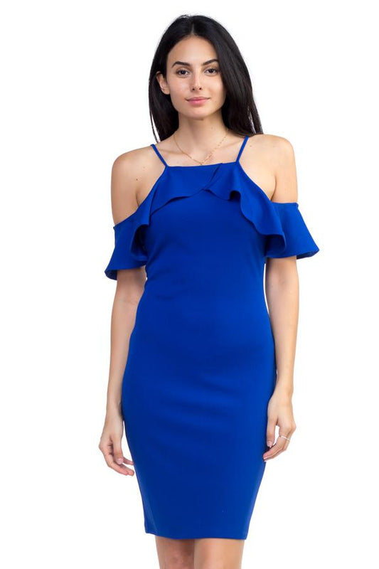 Ruffle Open Shoulder Halter Dress - Absolute Fashion 2020