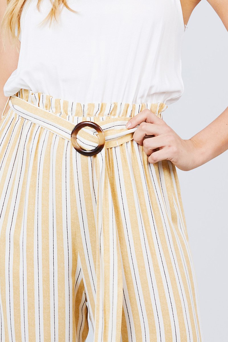 Straight Neck Waist Belted Stripe Long Jumpsuit - Absolute Fashion 2020