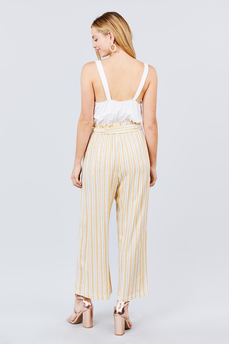 Straight Neck Waist Belted Stripe Long Jumpsuit - Absolute Fashion 2020