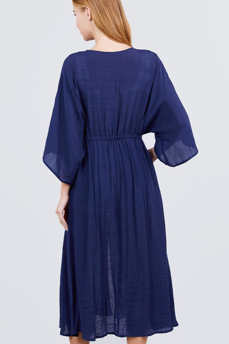 Elbow Sleeve Waist Ribbon Tie Button Down Long Woven Cardigan - Absolute Fashion 2020