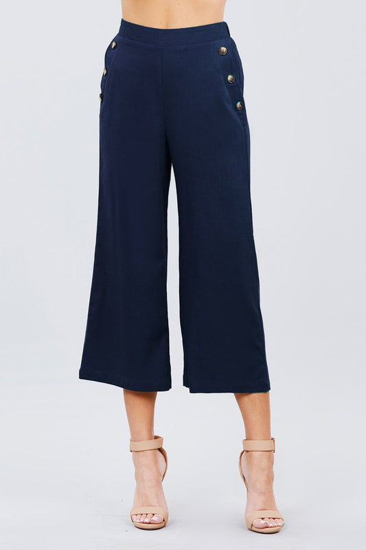 Fake Pocket W/button Detail Wide Long Leg Linen Pants - Absolute Fashion 2020