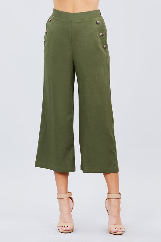 Fake Pocket W/button Detail Wide Long Leg Linen Pants - Absolute Fashion 2020