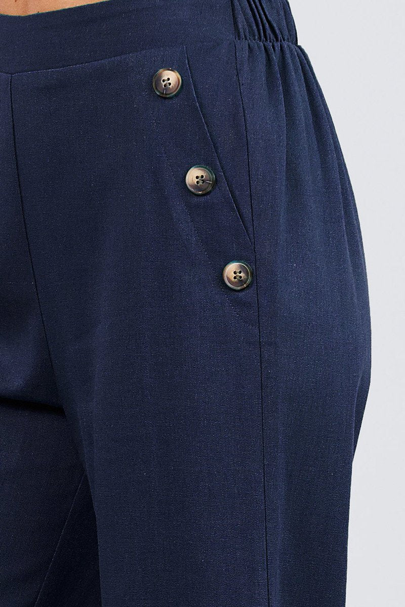 Fake Pocket W/button Detail Wide Long Leg Linen Pants - Absolute Fashion 2020