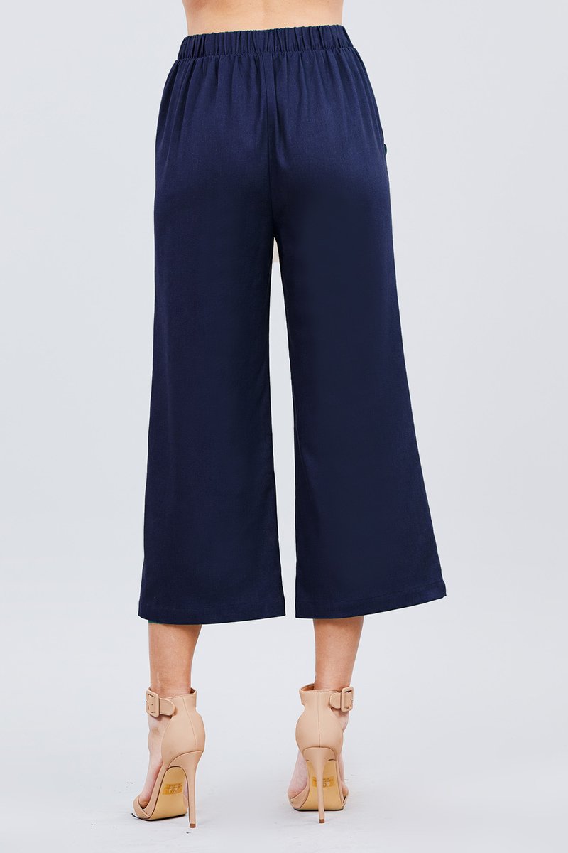Fake Pocket W/button Detail Wide Long Leg Linen Pants - Absolute Fashion 2020