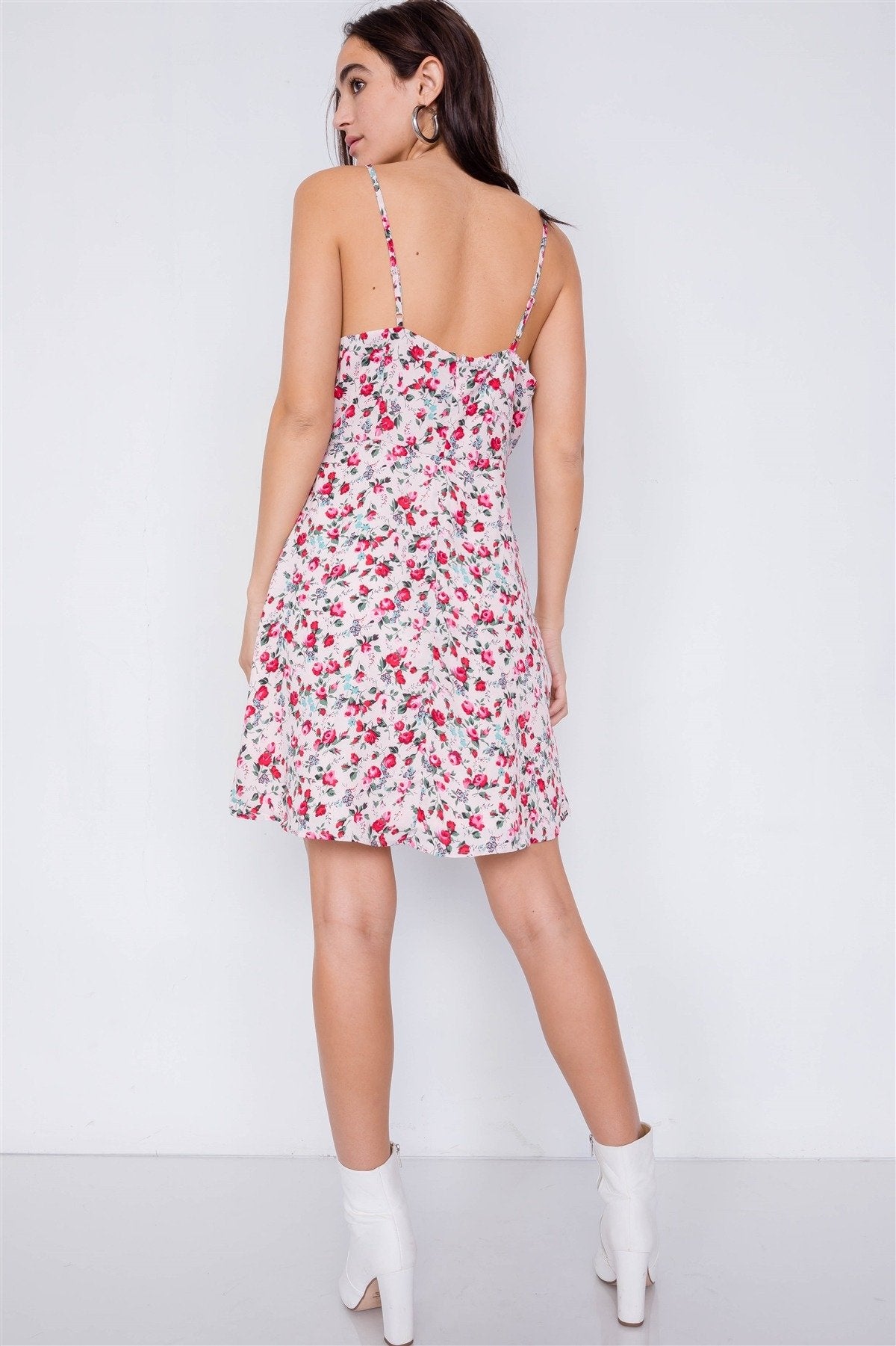 Blush Magenta Sky Blue Boho Floral Vintage Fit & Flare Neck Mini Dress - Absolute Fashion 2020