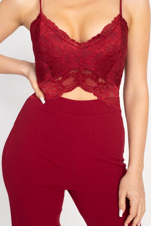 Floral Lace Front Cutout Jumpsuit - Absolute Fashion 2020
