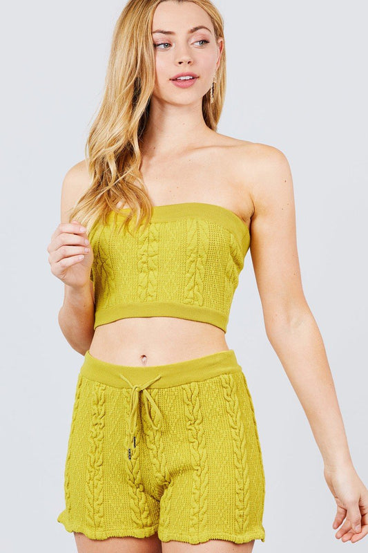 Cable Detail Sweater Tube Top And Sweater Short Pants Set - Absolute Fashion 2020