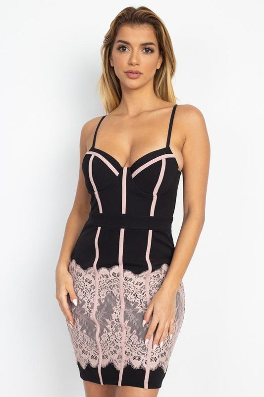 Contrast Trim Lace Mini Dress - Absolute Fashion 2020