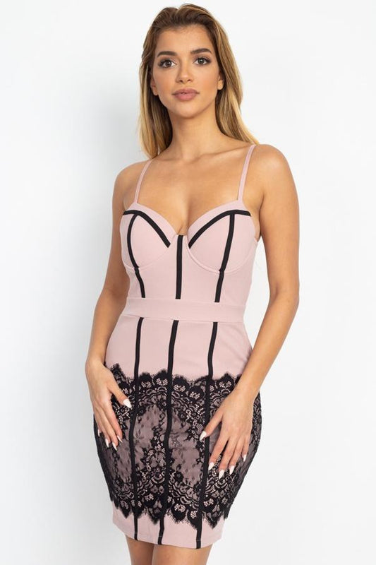 Contrast Trim Lace Mini Dress - Absolute Fashion 2020