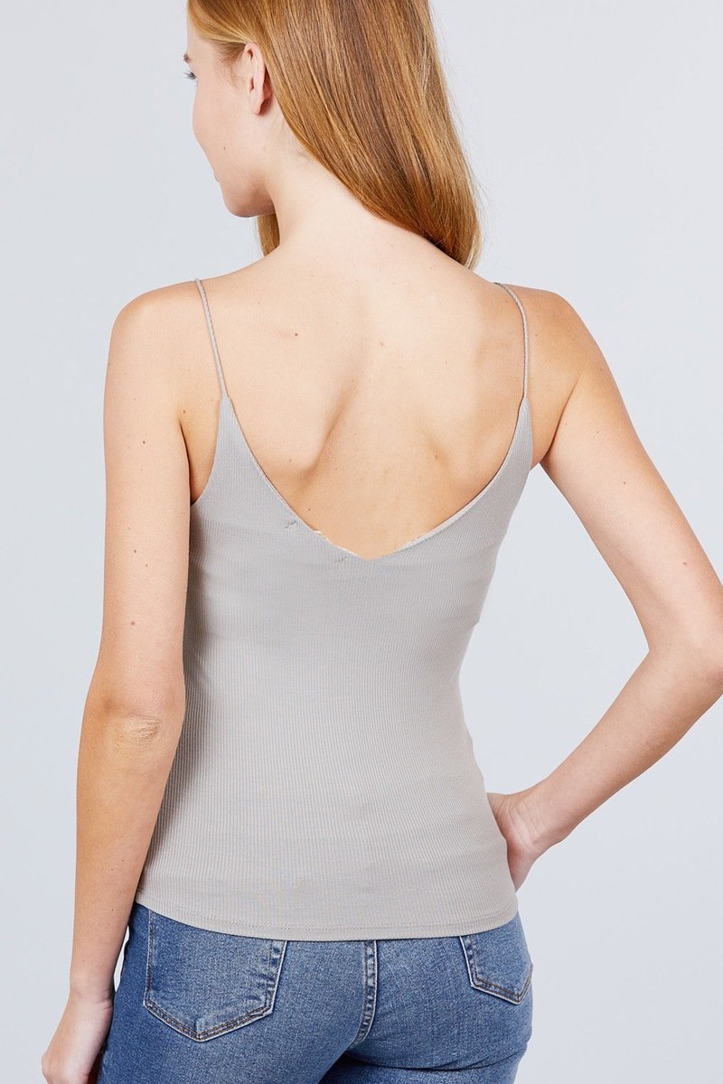 Double V-neck 2 Ply Rib Knit Cami Top - Absolute Fashion 2020