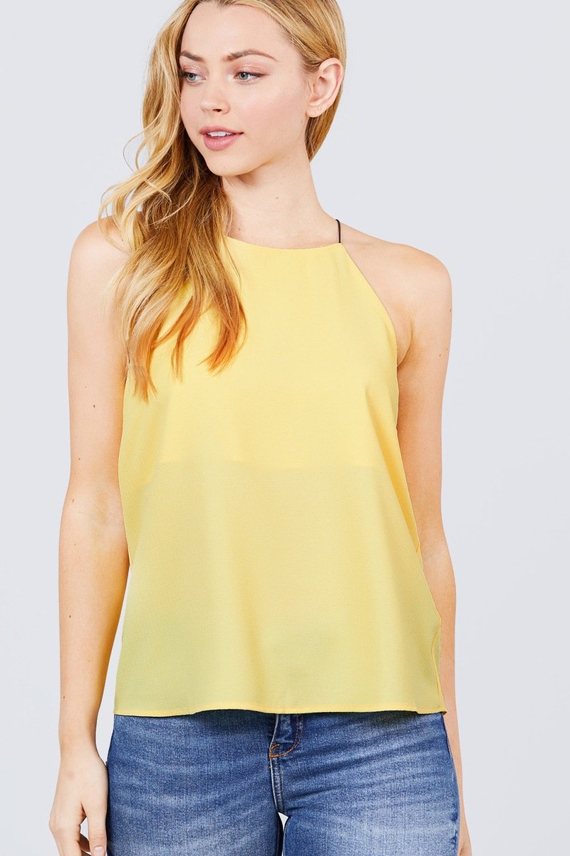 Elastic String Halter Neck Woven Top - Absolute Fashion 2020