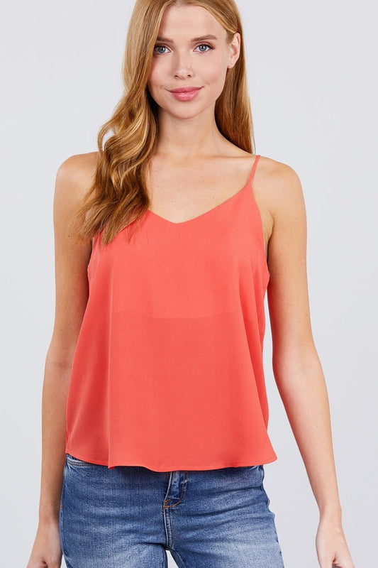 Double V-neck Cami Woven Top - Absolute Fashion 2020