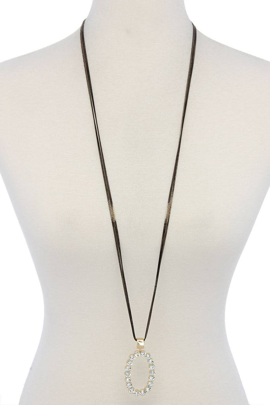Rhinestone Oval Shape Pendant Necklace - Absolute Fashion 2020