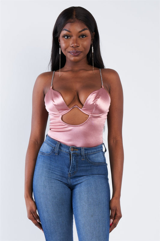 Silk Chain Spaghetti Strap High Thong Center Cut Out Bodysuit - Absolute Fashion 2020