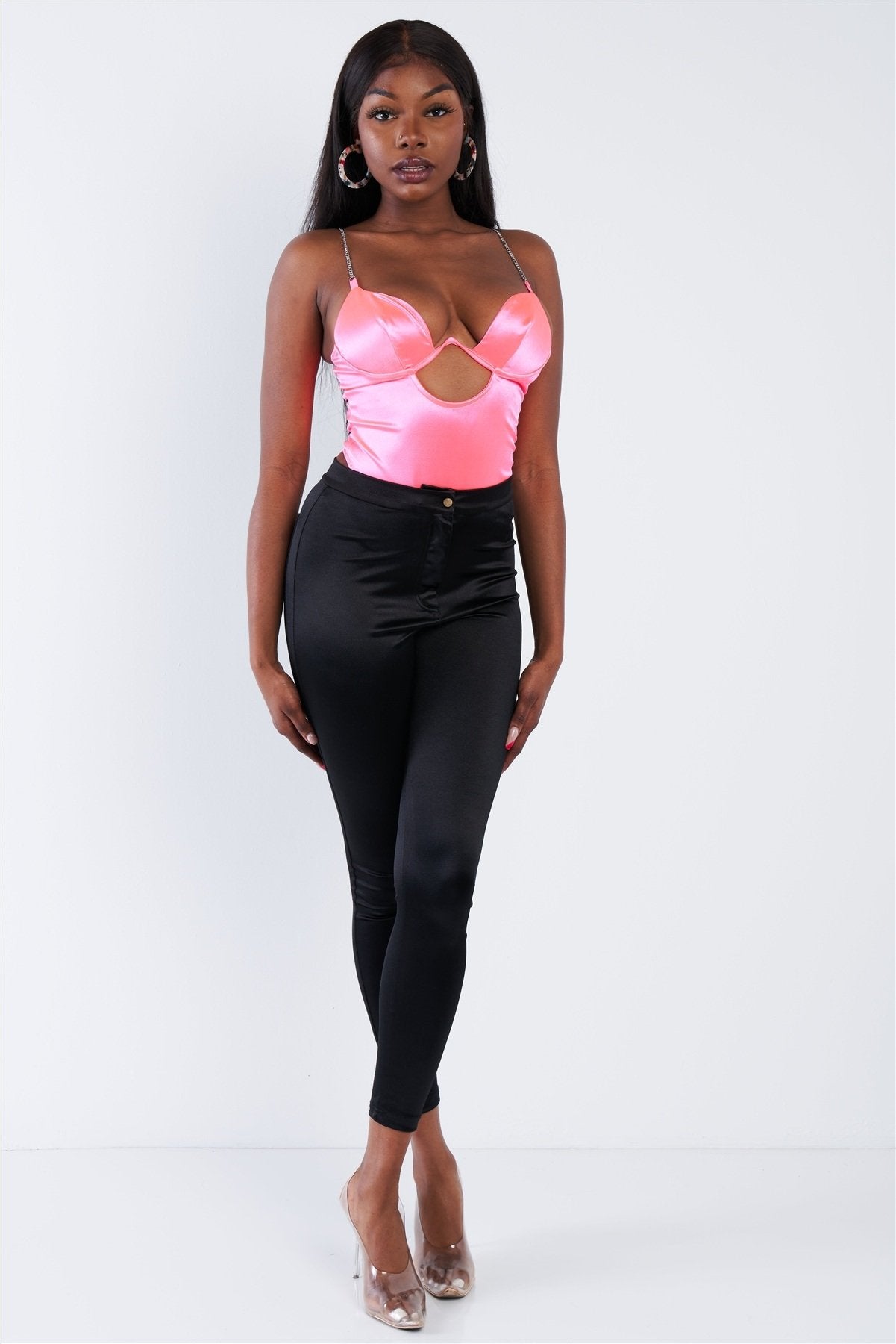 Silk Chain Spaghetti Strap High Thong Center Cut Out Bodysuit - Absolute Fashion 2020
