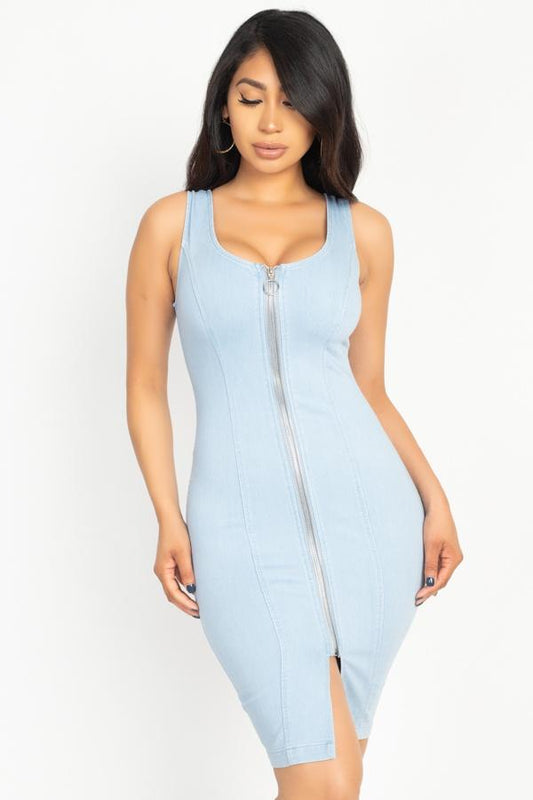 Sleeveless V Neck Double Zipper Dress - Absolute Fashion 2020