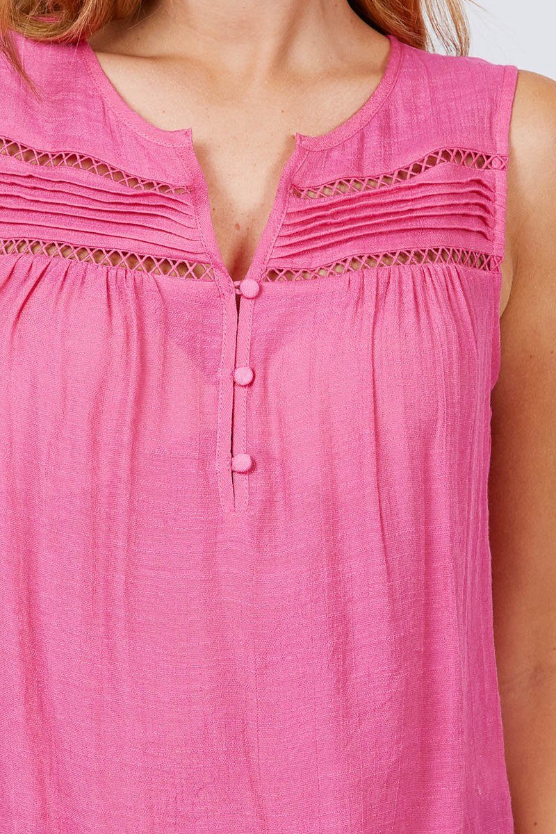 Sleeveless Front Pleats Detail W/button Woven Top - Absolute Fashion 2020