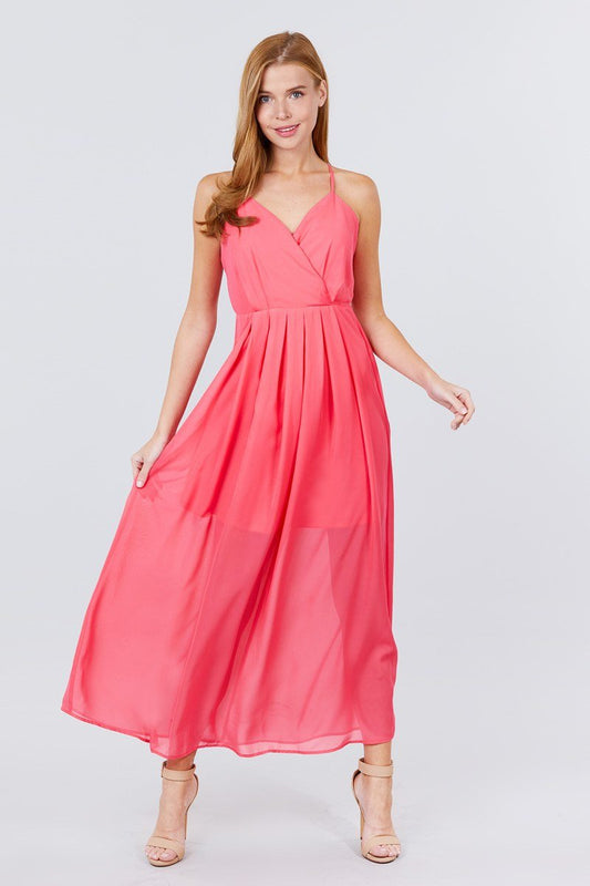 V-neck Cross Back Strap Detail Maxi Cami Dress - Absolute Fashion 2020