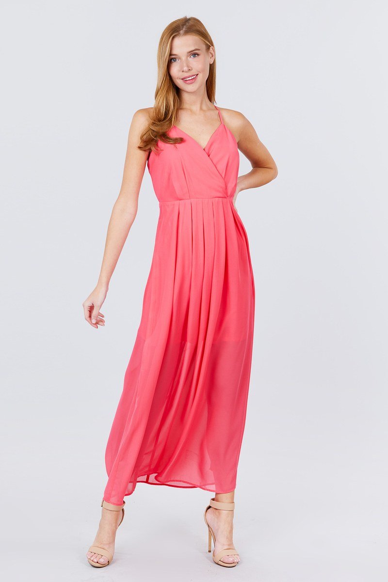 V-neck Cross Back Strap Detail Maxi Cami Dress - Absolute Fashion 2020