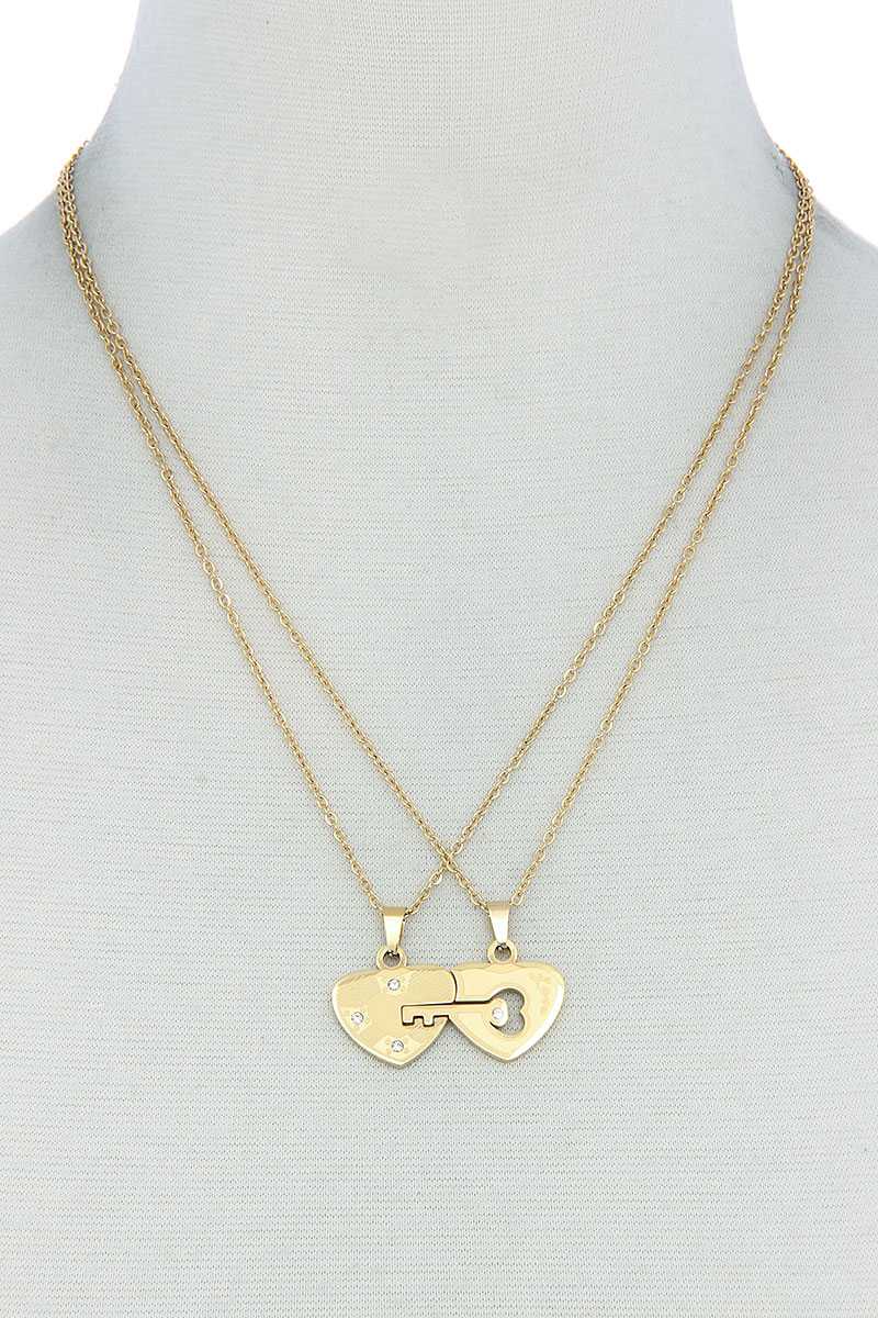 Double Heart Key Necklace Set - Absolute Fashion 2020