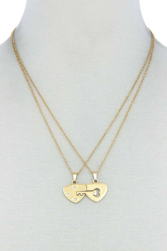 Double Heart Key Necklace Set - Absolute Fashion 2020