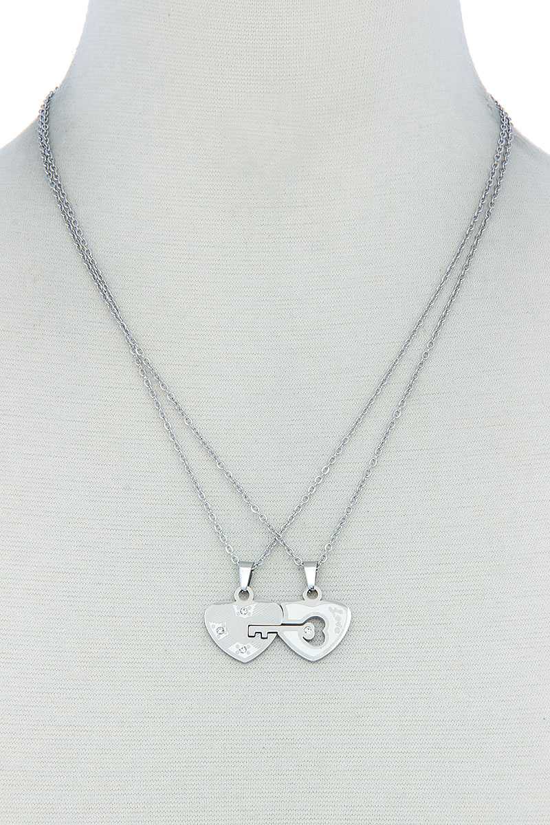 Double Heart Key Necklace Set - Absolute Fashion 2020