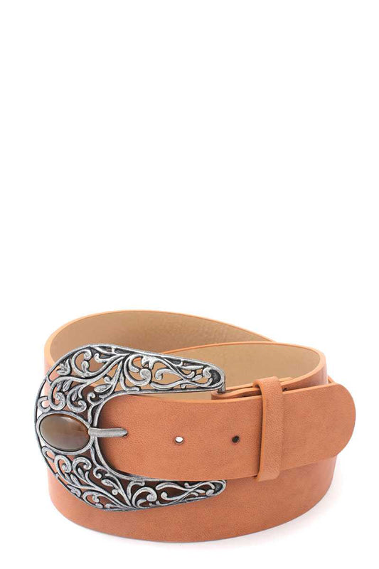 Cut Out Filiree Metal Buckle Pu Leather Belt - Absolute Fashion 2020
