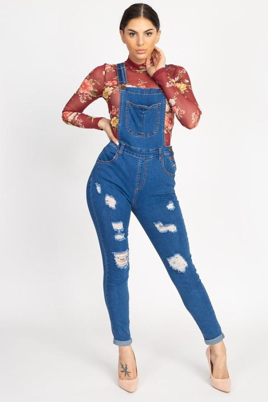 Distressed Denim Skinny Overalls - Absolute Fashion 2020