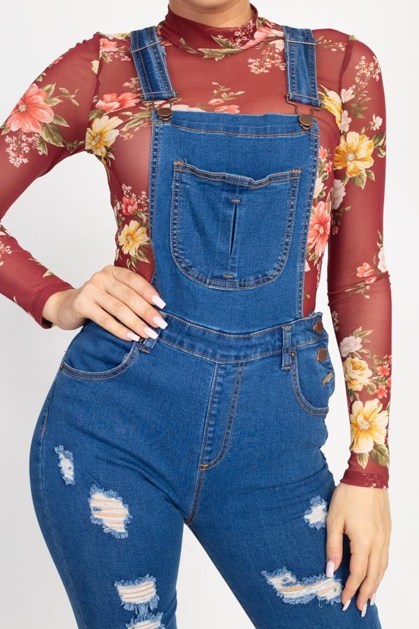 Distressed Denim Skinny Overalls - Absolute Fashion 2020