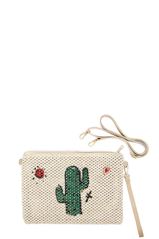 Cute Desert Cactus And Sun Print Straw Pouch Crossbody Bag - Absolute Fashion 2020
